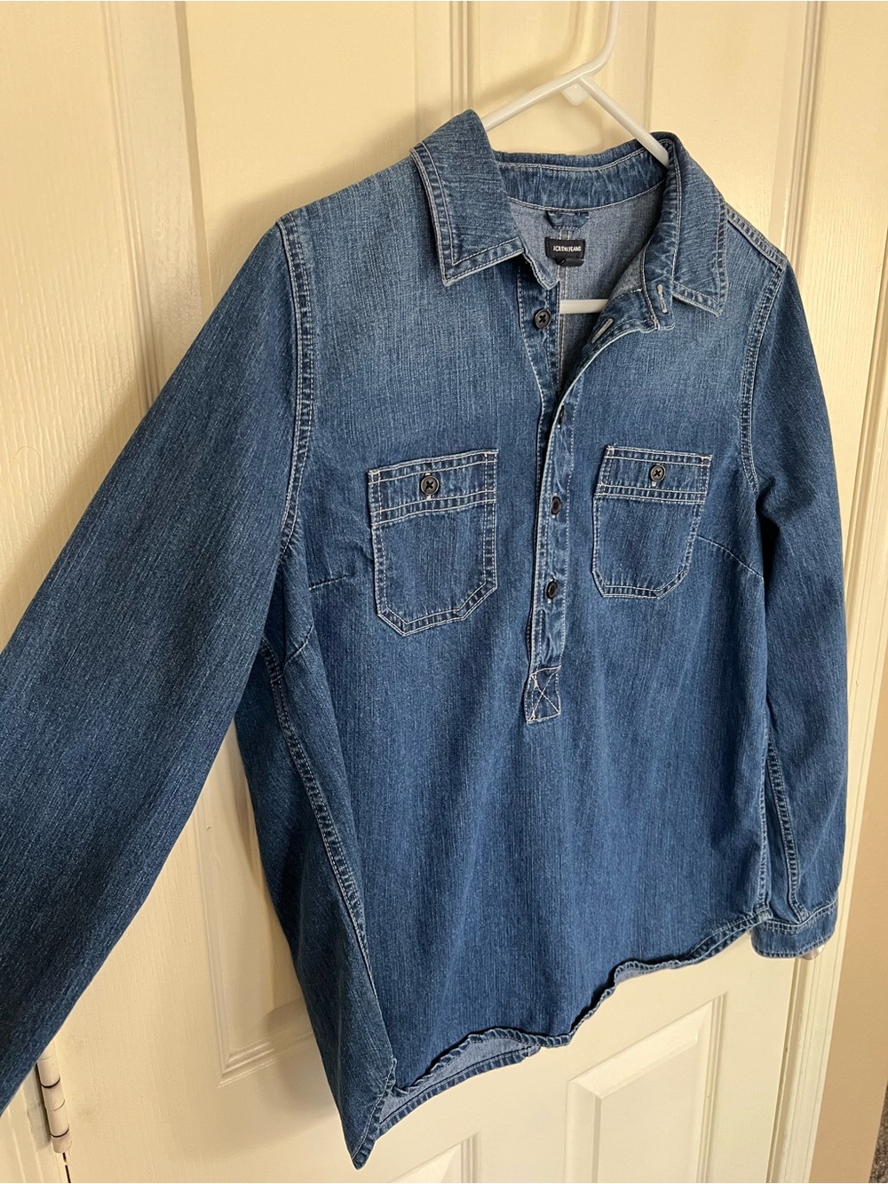 J.Crew Jeans Chambray Popover Shirt Medium 100% Cotton Denim Utility Top - Picture 11 of 14